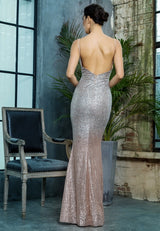 Dubai Nights Silver & Gold Plunge Glitter Maxi Dress - Fashion Genie Boutique