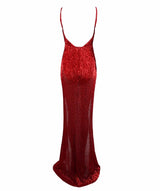 Iconic Red Sequin Double Split Maxi Party Gown Dress - Fashion Genie Boutique