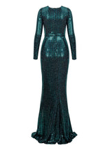 City Of Love Green Plunge Sequin Long Sleeve Maxi - Fashion Genie Boutique