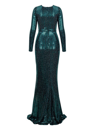 City Of Love Green Plunge Sequin Long Sleeve Maxi - Fashion Genie Boutique