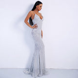 Prima Donna Silver Sequin Fishtail Maxi Dress - Fashion Genie Boutique