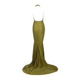 Pop Star Olive Pleated Maxi Fishtail Gown Dress - Fashion Genie Boutique