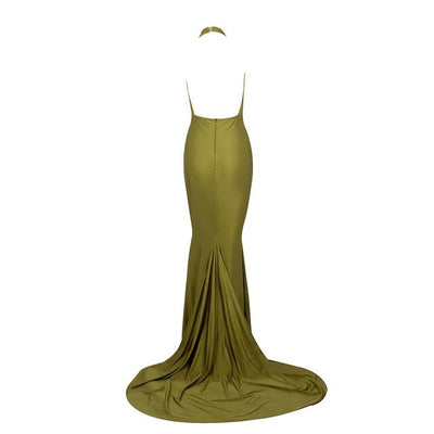Pop Star Olive Pleated Maxi Fishtail Gown Dress - Fashion Genie Boutique