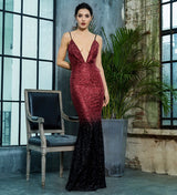 Dubai Nights Red & Black Plunge Glitter Maxi Dress - Fashion Genie Boutique