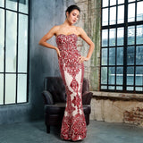 Godiva Red Strapless Sequin Maxi Fishtail Dress - Fashion Genie Boutique