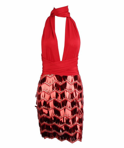 So Gorgeous Red Plunge Sequin Tassel Mini Dress - Fashion Genie Boutique