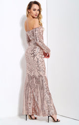 Invite To Shine Rose Gold Bardot Sequin Maxi Dress - Fashion Genie Boutique