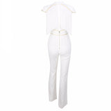 So Extra White Fringe Shoulder Jumpsuit - Fashion Genie Boutique