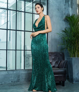 Alabama Green Cowl Neck Sequin Maxi Fishtail Dress - Fashion Genie Boutique
