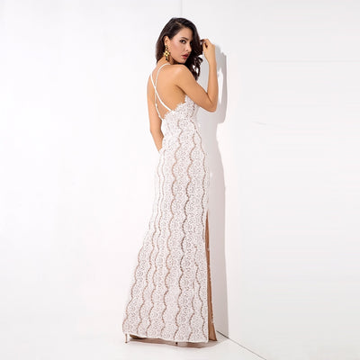 Dash of Sass White Lace Double Split Maxi Dress - Fashion Genie Boutique