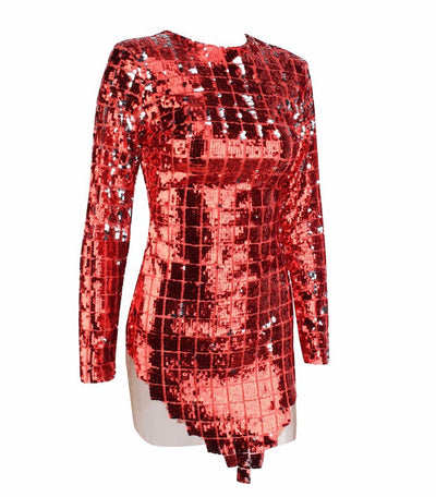 Hayden Red Sequin Long Sleeve Sequin Mini Dress - Fashion Genie Boutique