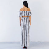 Love Poem Multi Two Piece Trousers & Bardot Crop Top Co-Ord - Fashion Genie Boutique