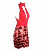 So Gorgeous Red Plunge Sequin Tassel Mini Dress - Fashion Genie Boutique
