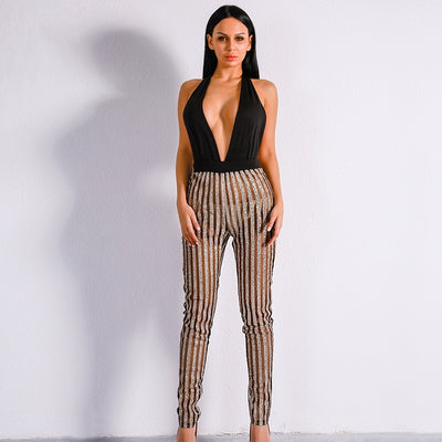 Miami Nights Black & Gold Embellished Jumpsuit - Fashion Genie Boutique