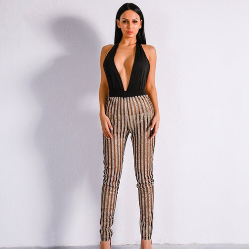 Miami Nights Black & Gold Embellished Jumpsuit - Fashion Genie Boutique