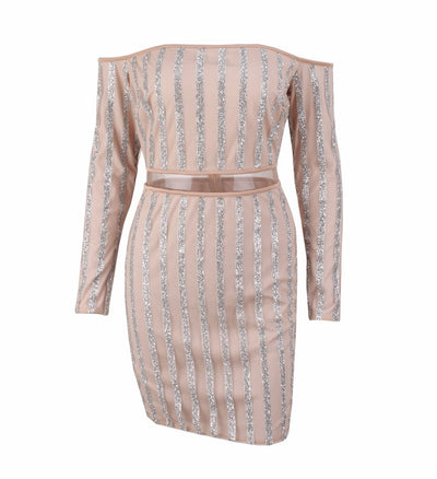 Walk the Line Silver Bardot Glitter Mini Dress - Fashion Genie Boutique