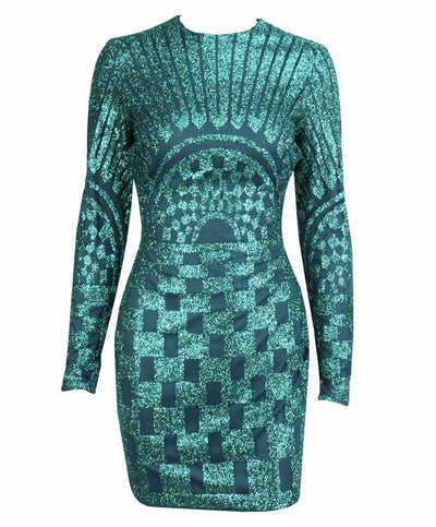 Harlie Black & Nude Glitter Long Sleeve Mini Dress - Fashion Genie Boutique