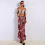 Luddy Red Floral Chiffon Tiered Maxi Skirt - Fashion Genie Boutique