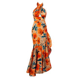 Bloom Babe Orange Floral Print Halter Maxi Dress - Fashion Genie Boutique