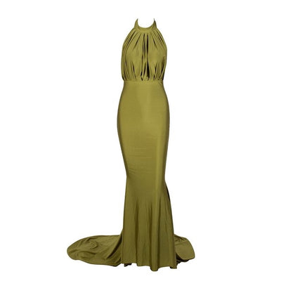 Pop Star Olive Pleated Maxi Fishtail Gown Dress - Fashion Genie Boutique