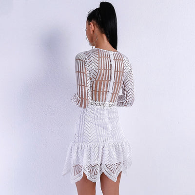 Jinx White Crochet Long Sleeve Mini Dress - Fashion Genie Boutique