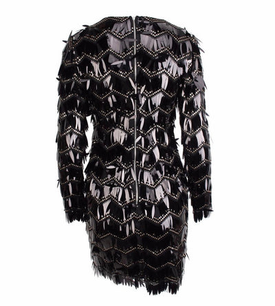Keep Them Keen Black Long Sleeve Sequin Tassel Mini Dress - Fashion Genie Boutique