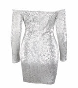 Champagne Sparkles Black Sequin Bardot Mini Dress - Fashion Genie Boutique