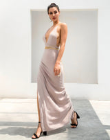 Throwing Shade Nude Side Slit Chained Maxi Dress - Fashion Genie Boutique