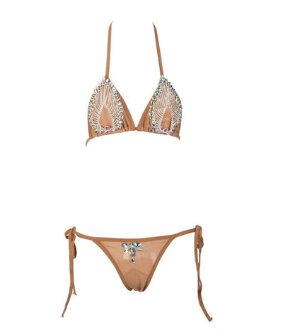 Beach Bae Nude Crystal Embellished Bikini Swimsuit - Fashion Genie Boutique