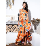 Bloom Babe Orange Floral Print Halter Maxi Dress - Fashion Genie Boutique