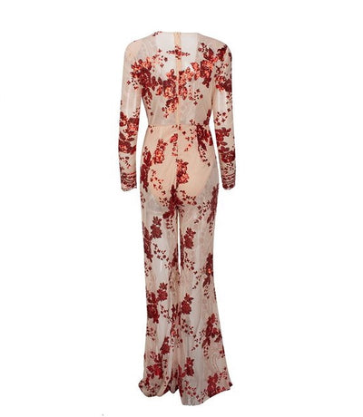 Lady Boss Red Sequin Long Sleeve Split Leg Jumpsuit - Fashion Genie Boutique