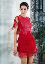 Flaunt It Red Fringe Lace Mini Dress - Fashion Genie Boutique