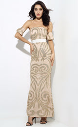 Senorita Nude & Gold Glitter Bardot Maxi - Fashion Genie Boutique