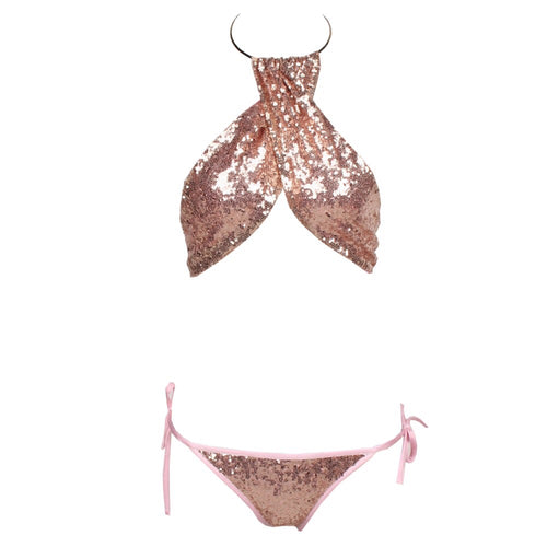 Olivia Rose Gold Sequin Choker Bikini Swimsuit - Fashion Genie Boutique