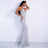 Prima Donna Silver Sequin Fishtail Maxi Dress - Fashion Genie Boutique