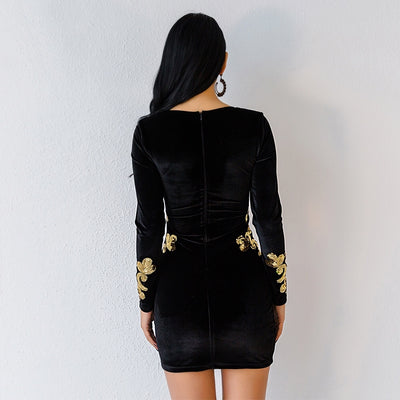 Weekend Sparkle Black Sequin Velvet Long Sleeve Mini Dress - Fashion Genie Boutique
