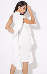 Make Your Move White Frill Bodycon Midi Dress - Fashion Genie Boutique