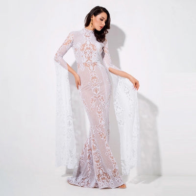 Once Upon A Time White Glitter Fishtail Maxi Dress - Fashion Genie Boutique