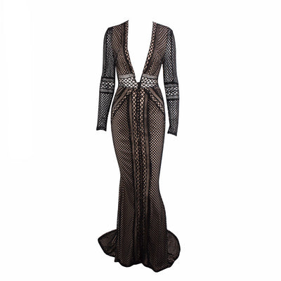 Spiffed Up Black Long Sleeve Plunge Maxi Dress - Fashion Genie Boutique