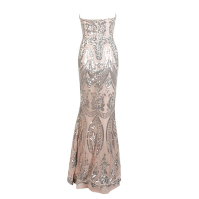 Sweet Vision Silver Strapless Sequin Spilt Maxi Gown Dress - Fashion Genie Boutique
