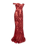 Sweetheart Red Bardot Sequin Maxi Fishtail Dress - Fashion Genie Boutique