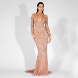 Cut It Out Silver Keyhole Sequin Long Sleeve Maxi Fishtail Dress - Fashion Genie Boutique