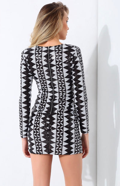 House Party Black & White Monochrome Sequin Mini Dress - Fashion Genie Boutique