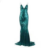 Ecstasy Green Plunge Sequin Maxi Fishtail Gown Dress - Fashion Genie Boutique