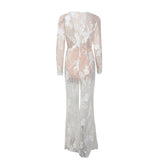 Lady Boss White Sequin Long Sleeve Split Leg Jumpsuit - Fashion Genie Boutique