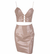 Pucker Up Nude Crop Top & Mini Skirt Co-Ord - Fashion Genie Boutique