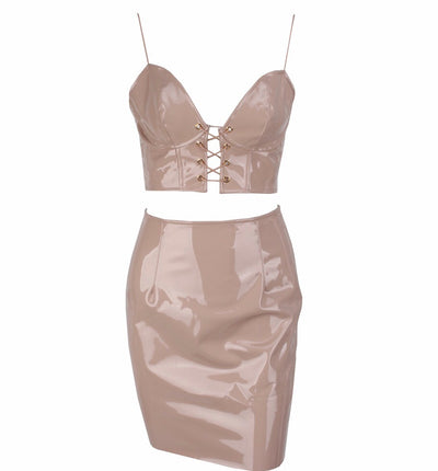 Pucker Up Nude Crop Top & Mini Skirt Co-Ord - Fashion Genie Boutique