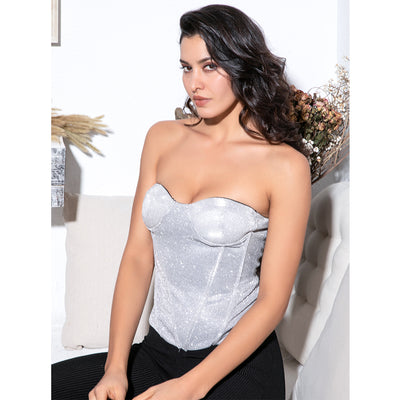 Powerhouse Silver Strapless Glitter Top - Fashion Genie Boutique