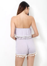 Amelia Lavender Tassel Trim Playsuit - Fashion Genie Boutique