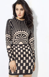 Harlie Black & Nude Glitter Long Sleeve Mini Dress - Fashion Genie Boutique